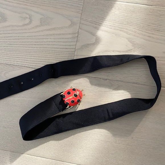 J Crew Black Nylon Belt with Enamel Lady Bug Buckle